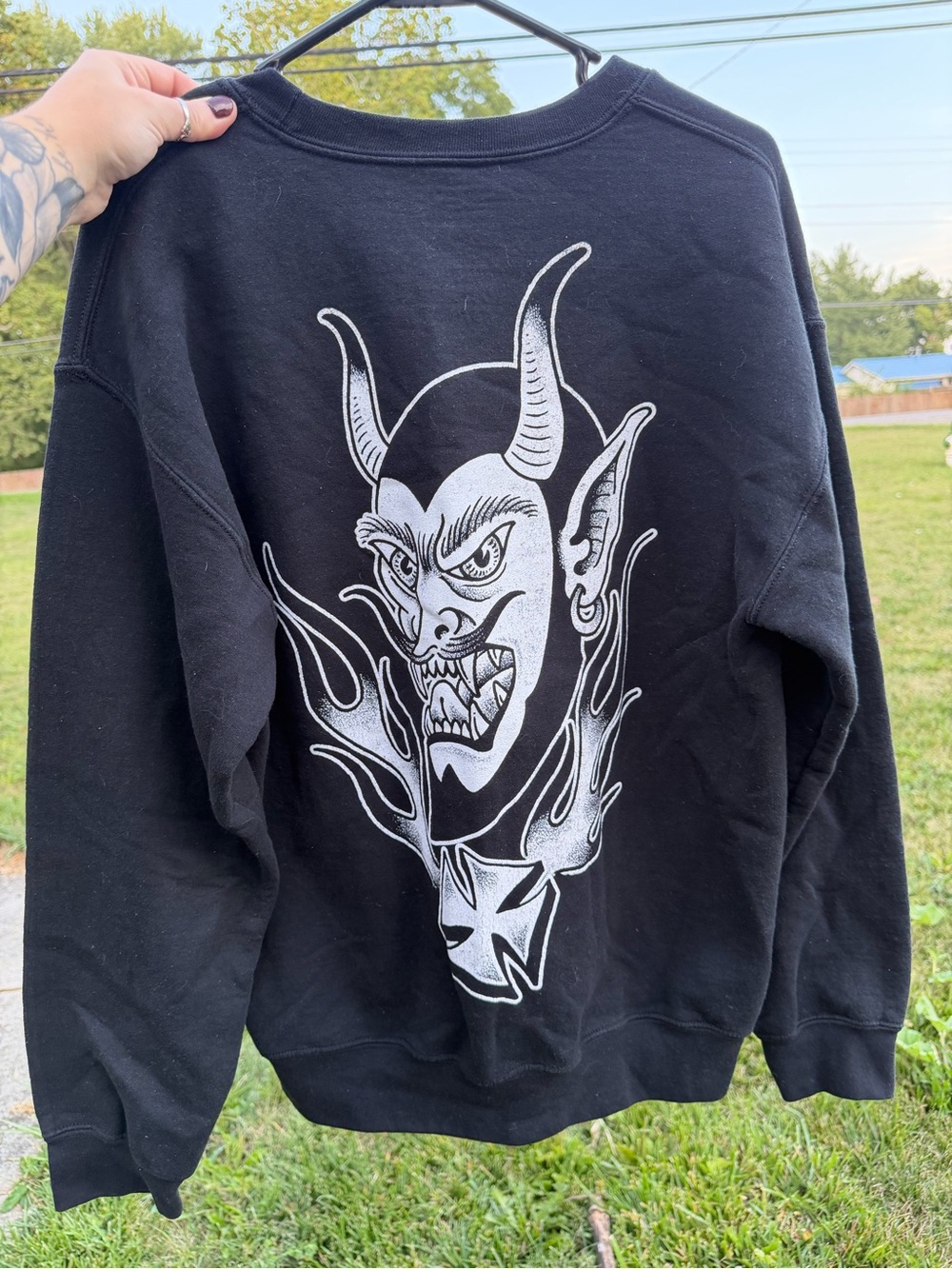 Black Graphic Devil Crewneck Sweatshirt - Unbranded